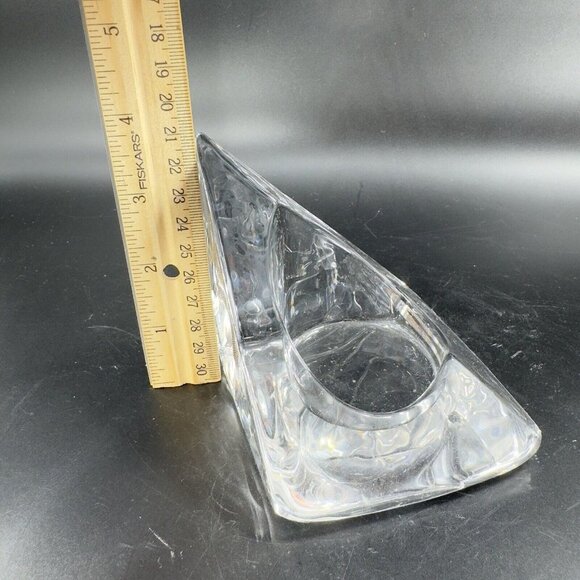Nybro Art Glass Pyramid Pillar Candle Holder Clear Set 2 Tord Kjellstrom Sweden - Picture 3 of 14